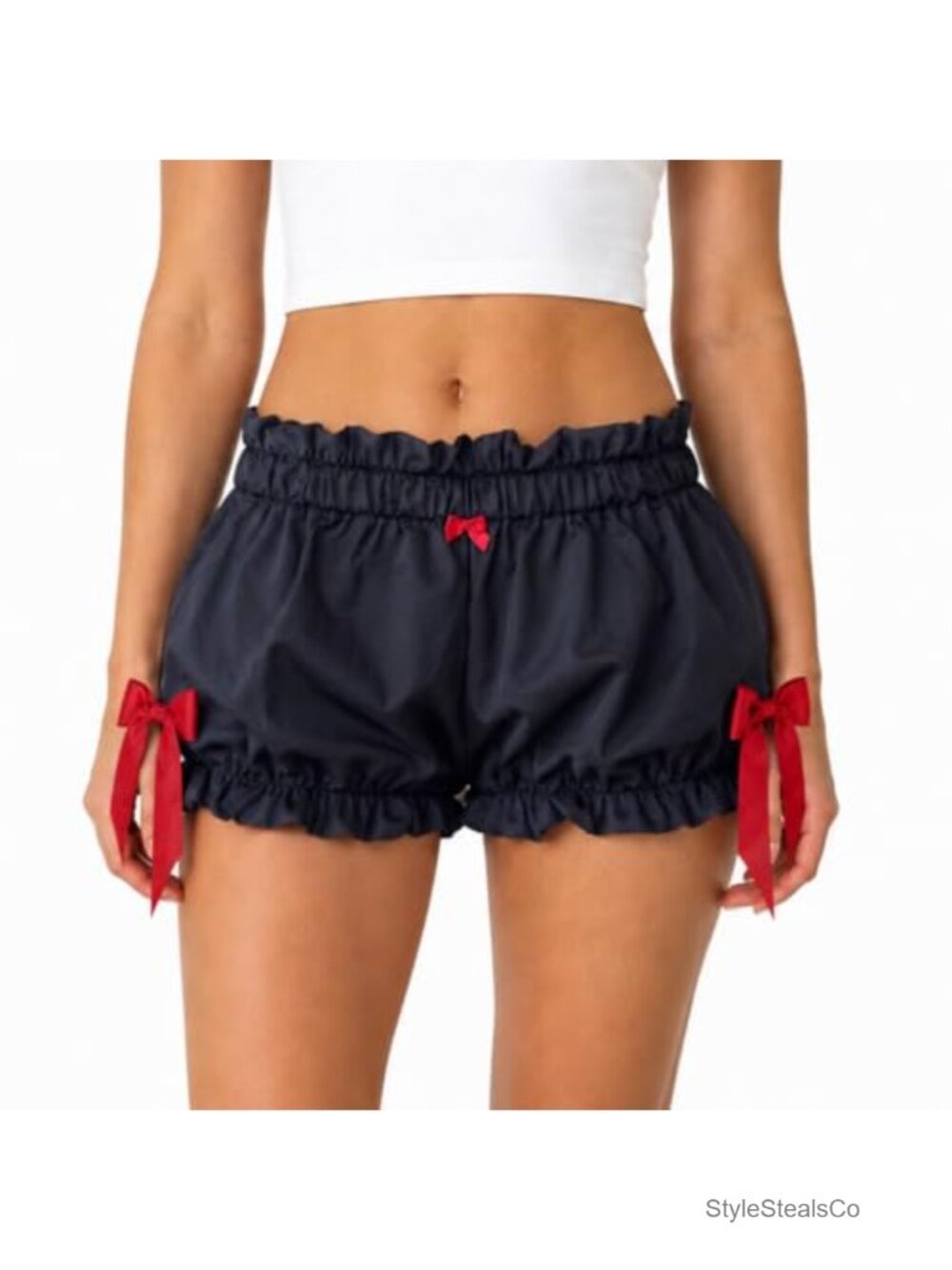 Ruffle Bloomer Shorts Elastic Waist Bow Tie Lounge Bottoms